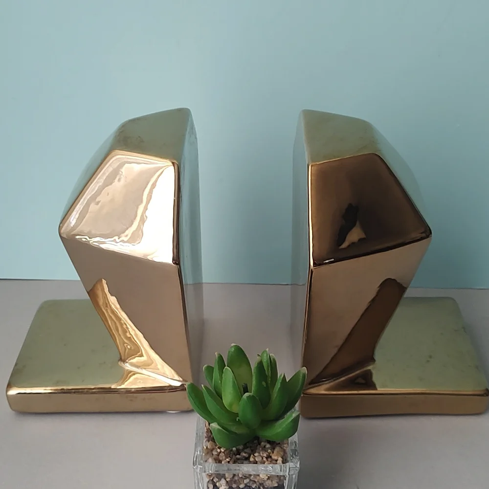 Gold Geometric Bookends